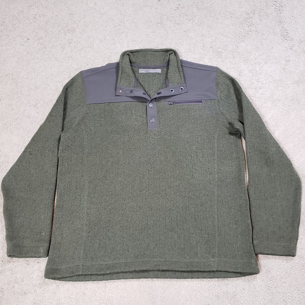REI Sweater Mens Large Green 1/4 Snap Button‎ Pullover Fleece Outdoor Hiking